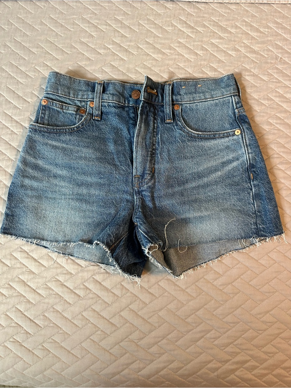 Madewell Light Blue High-Rise Raw Hem Denim Shorts